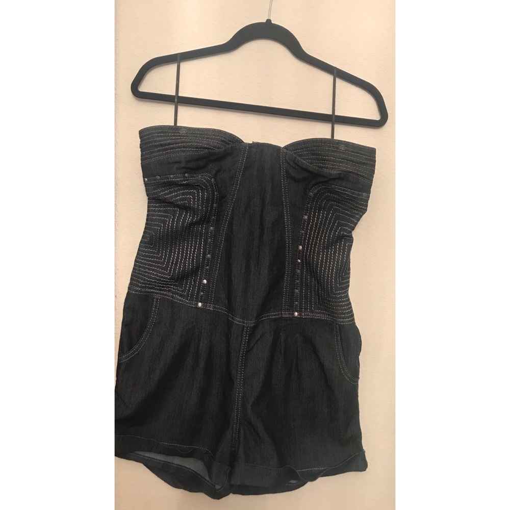 Strapless Denim Romper w/ Side Details